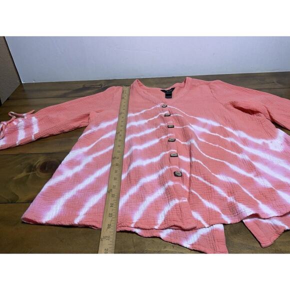 Ali Miles Shrimp Peach/White TIE DYE STRIPE Tunic Blouse Top 100% COTTON 1X - Picture 7 of 10